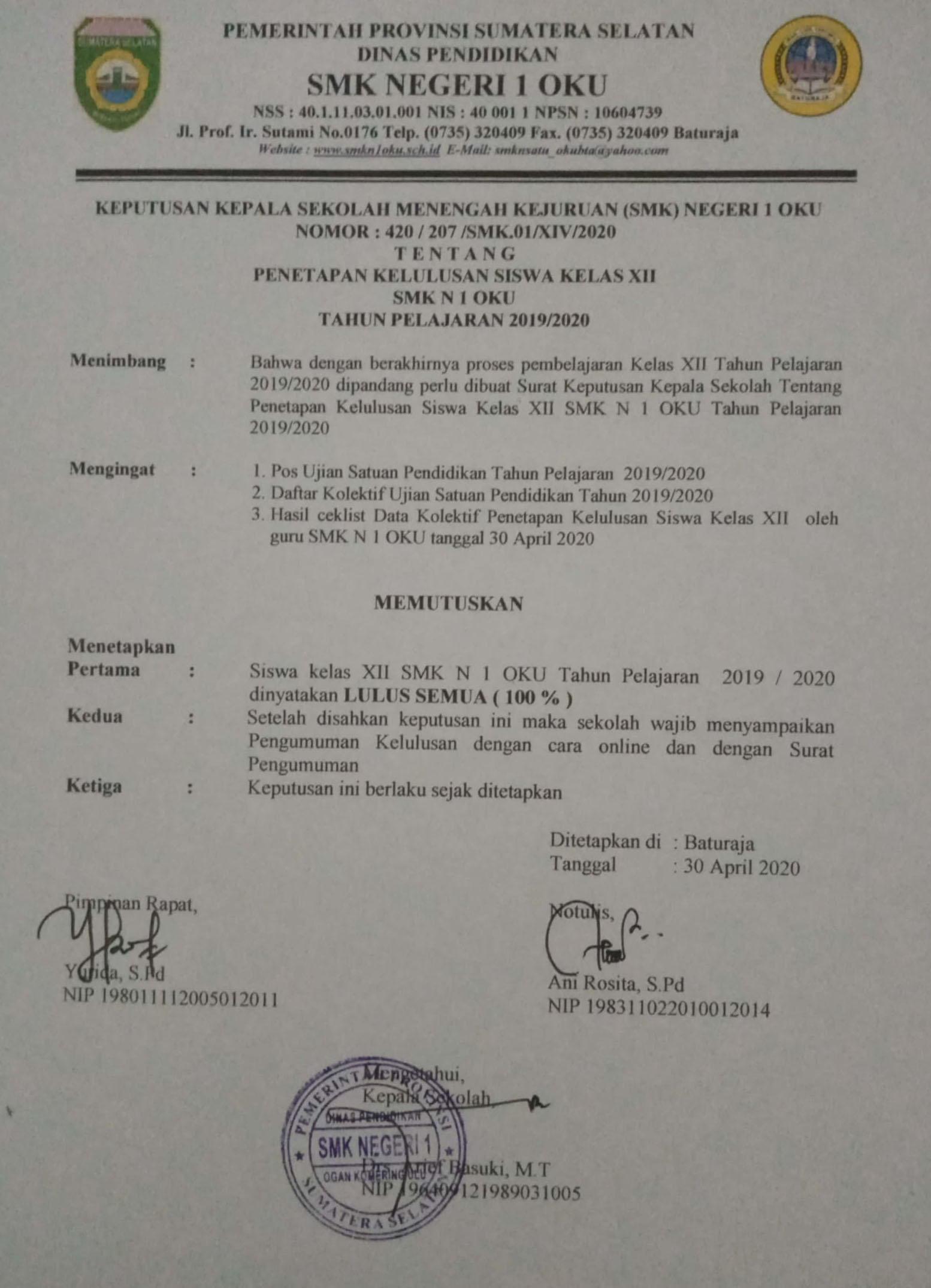 Pengumuman Kelulusan Kelas Xii Tahun Ajaran